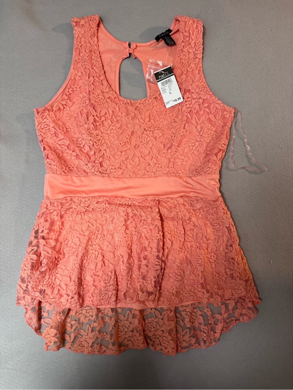 Y2K Rue21 Coral Lace Tank with Floral Trim - Picture 1 of 4